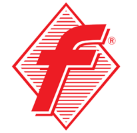 Logo rotes f auf roter schraffierter Raute