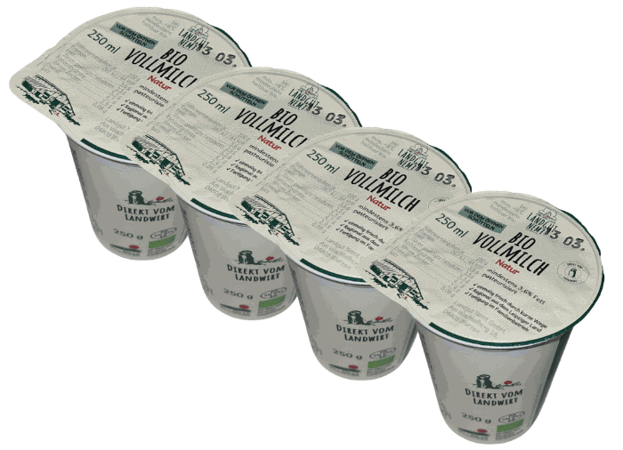 4 Becher 250 g Bio-Vollmilch Natur Schulmilch