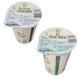 je Bio-Sahne und Creme Fraiche Becher 250g